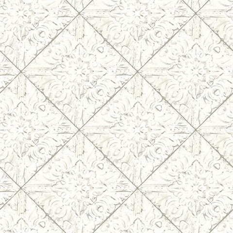 Brandi White Tin Tile Wallpaper