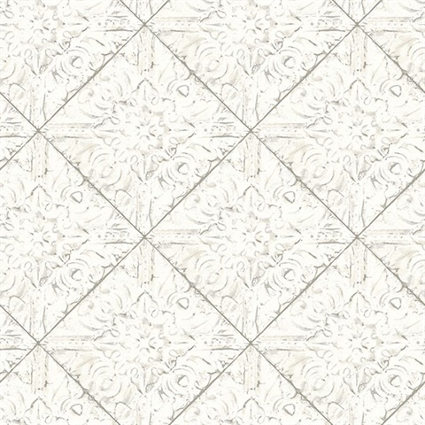 Brandi White Tin Tile Wallpaper