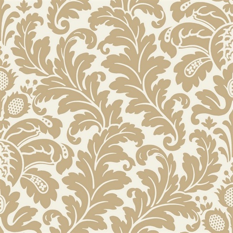 Brass Foil Modern Romance Large Damask Wallpaper