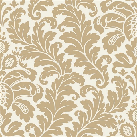 Brass Foil Modern Romance Large Damask Wallpaper