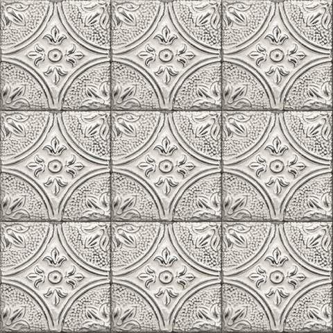 Brasserie Silver Tin Ceiling Tile Wallpaper