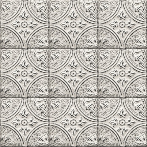 Brasserie Silver Tin Ceiling Tile Wallpaper