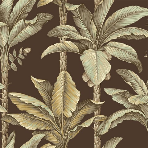 Breeza Chocolate Tropical Leaf Stripe Wallpaper