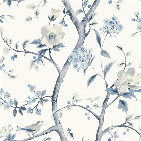 Breezy Blue Sparrow Haven Wallpaper