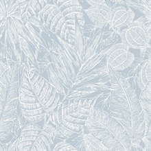 Brentwood Sky Blue Textured Palm Leaves Wallpaper