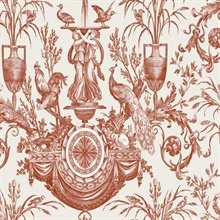 Brick Rooster & Chicken Fountain Toile Wallpaper