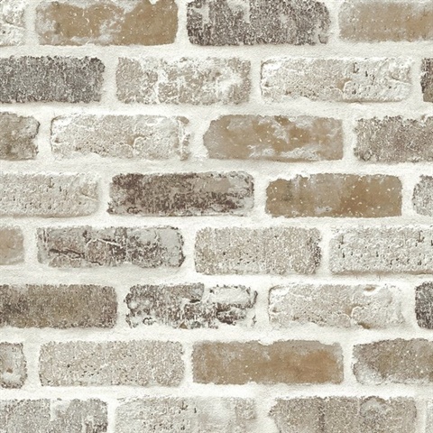 Brick Washed Brick Tanned Leather & Pewter Peel and Stick Wallpaper