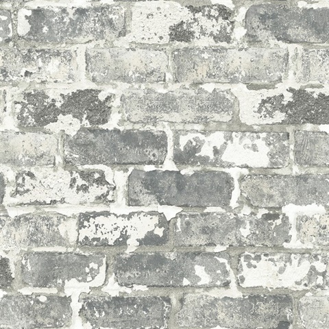 Brick Weathered Grey Brick Grey & Ivory Peel and Stick Wallpaper