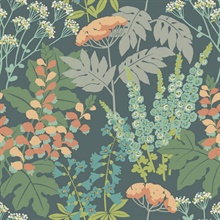 Brie Teal Forest Flowers Wallpaper