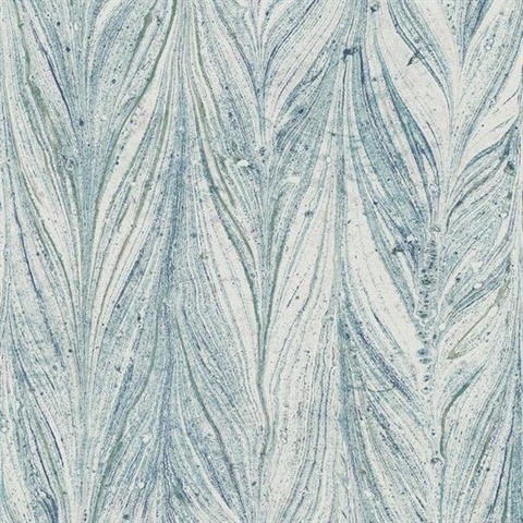 Bright Blue Ebru Marble Wallpaper
