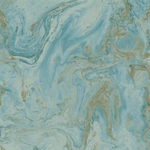 Bright Blue & Gold Oil & Marble Wallpaper