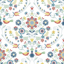 Britt Multicolor Embroidered Floral Damask Wallpaper