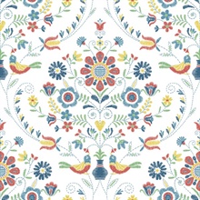 Britt Multicolor Embroidered Floral Damask Wallpaper