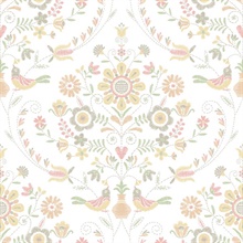 Britt Peach Embroidered Floral Damask Wallpaper