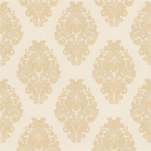 Bromley Beige Satin Damask