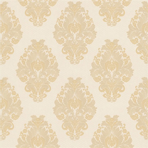 Bromley Beige Satin Damask