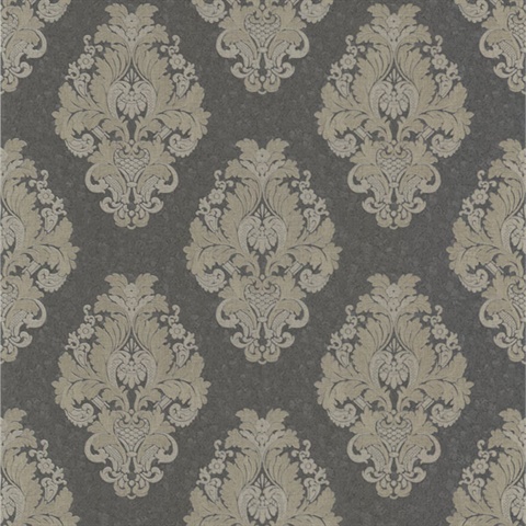 Bromley Charcoal Satin Damask