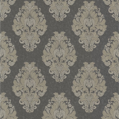 Bromley Charcoal Satin Damask