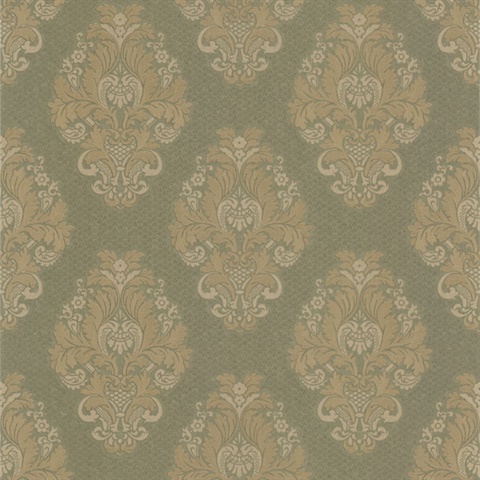 Bromley Olive Satin Damask