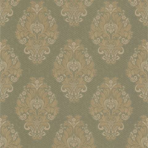 Bromley Olive Satin Damask