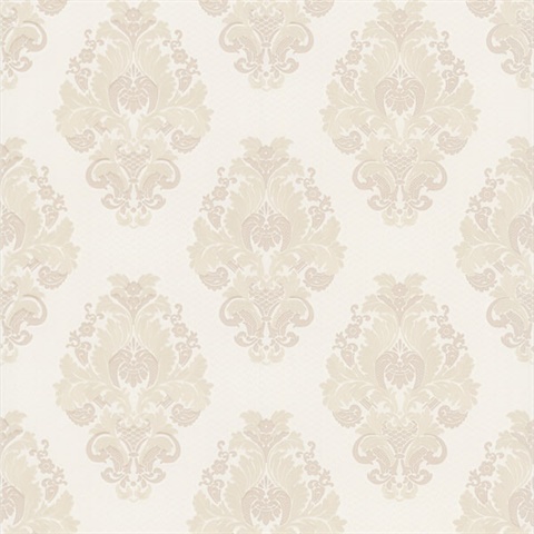 Bromley White Satin Damask