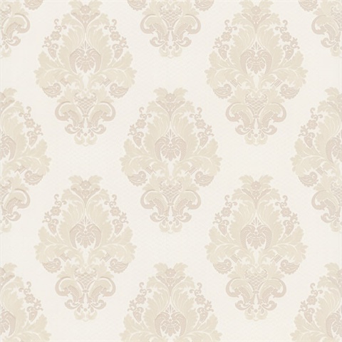 Bromley White Satin Damask