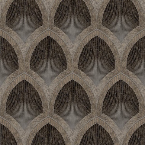 Bronze Brown Art Deco Geometric Scallop Wallpaper