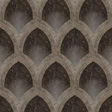 Bronze Brown Art Deco Geometric Scallop Wallpaper