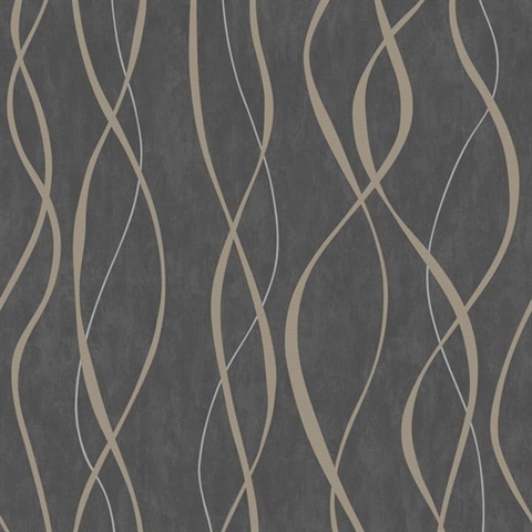 Bronze Brown Glitter Ribbon Stripe Wallpaper