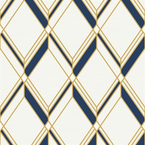 Brooklyn Diamond Metallic Gold & Navy 1920s Art Deco Wallpaper