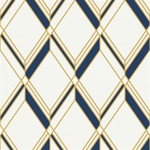 Brooklyn Diamond Metallic Gold &amp; Navy 1920s Art Deco Wallpaper