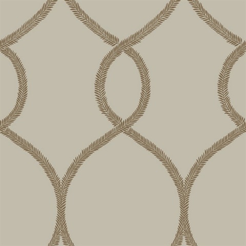 Brown & Gold Laurel Leaf Ogee Geometric  Wallpaper