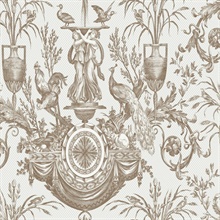 Brown Rooster &amp; Chicken Fountain Toile Wallpaper