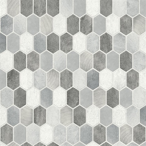 Brushed Hex Tile Tile Icy Grey & Nickel Peel and Stick Wallpaper