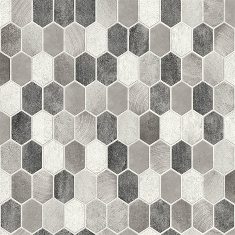Brushed Hex Tile Tile Pavestone & Chrome Peel and Stick Wallpaper