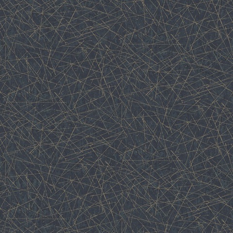 Bulan Dark Blue Raised Foil Artistic Lines Wallpaper