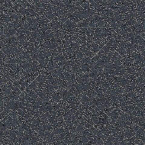 Bulan Dark Blue Raised Foil Artistic Lines Wallpaper