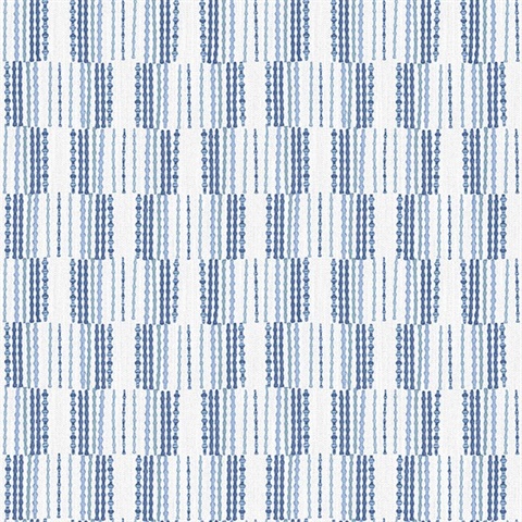 Burgen Blue Geometric Boho Linen Stripe Wallpaper