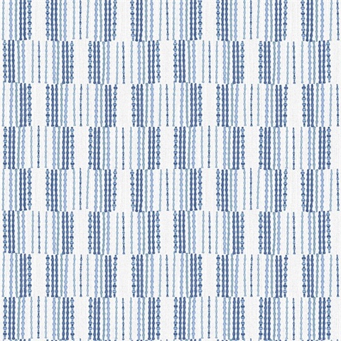 Burgen Blue Geometric Boho Linen Stripe Wallpaper