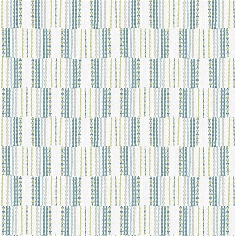 Burgen Teal Geometric Boho Linen Stripe Wallpaper