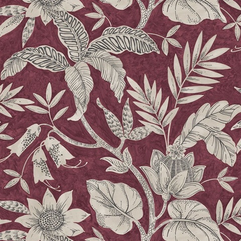 Burgundy & Grey Commercial Rainforest Wallpaper