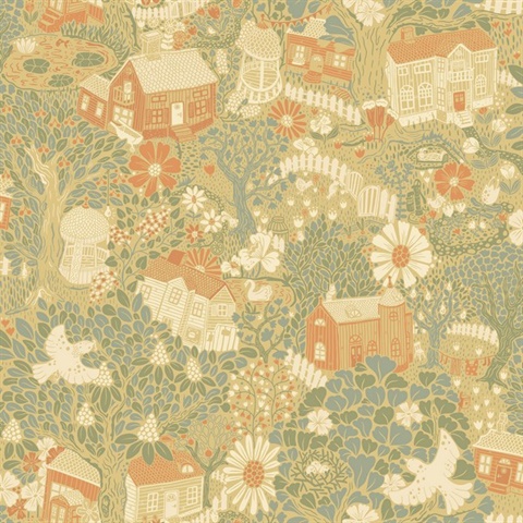 Bygga Bo Butter Woodland Floral Village Wallpaper