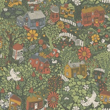 Bygga Bo Green Woodland Floral Village Wallpaper