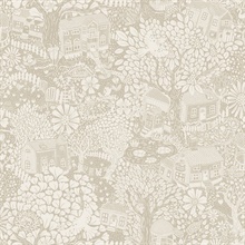 Bygga Bo Light Grey Woodland Floral Village Wallpaper