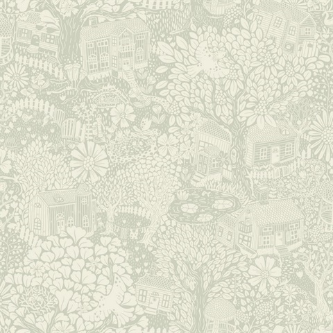 Bygga Bo Seafoam Woodland Floral Village Wallpaper