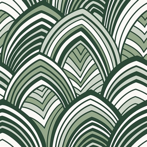 Cabarita Green Flocked Velvet Textured Art Deco Wallpaper