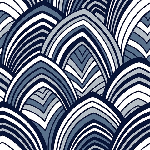 Cabarita Indigo Flocked Velvet Textured Art Deco Wallpaper