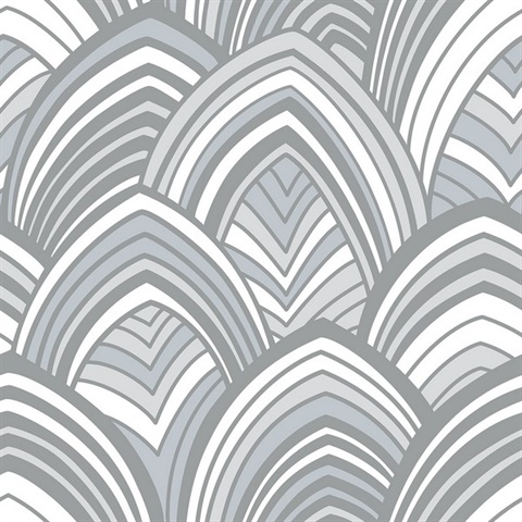 Cabarita Light Blue & Grey Flocked Velvet Textured Art Deco Wallpaper