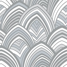 Cabarita Light Blue &amp; Grey Flocked Velvet Textured Art Deco Wallpaper