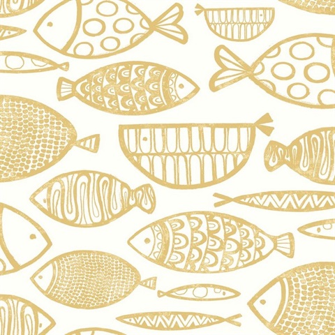 Cadence Foiled Ceiling Modern Watercolor Fish Wallpaper